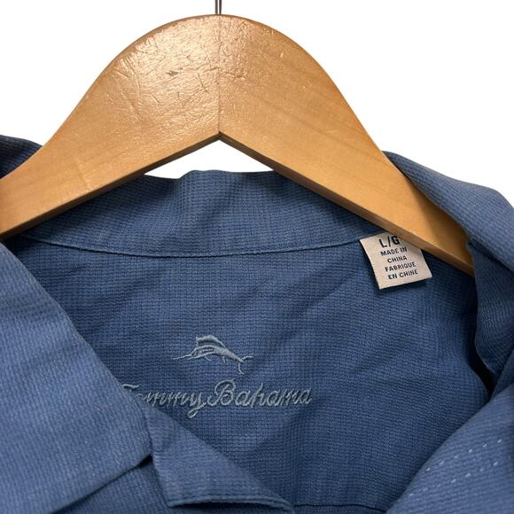 Tommy Bahama Blue Silk Blend Short Sleeve Button Down Sz L - Picture 3 of 6